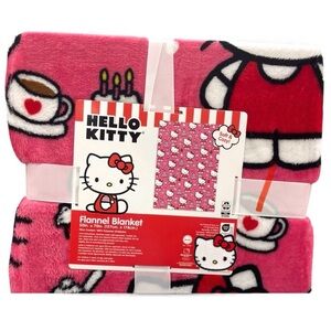 Hello Kitty Flannel Blanket Throw Pink 50x70 "Kitty Cake" Cupcakes Tea  NEW NWT
